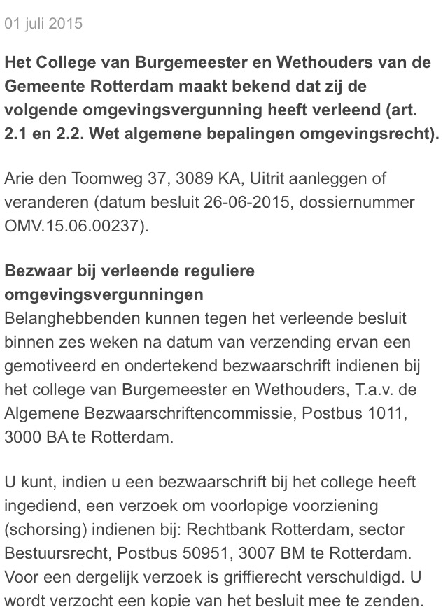 Heijplaat VERLEENDE OMGEVINGSVERGUNNING ARIE DEN TOOMWEG 37 UITRIT (01-07-2015)