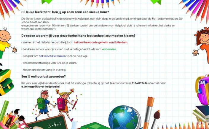 Door lerarentekort dreigt basisschool De Klaver te moeten sluiten