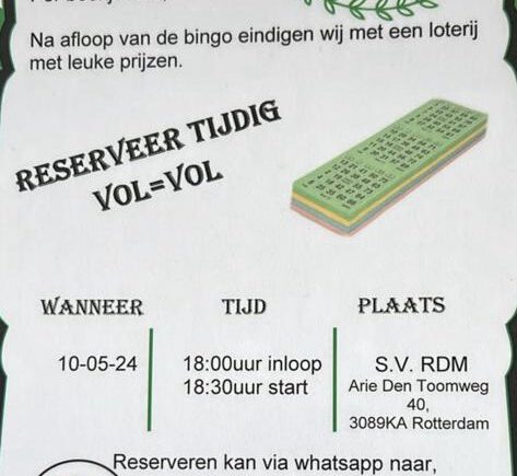 Bingo avond bij sv RDM