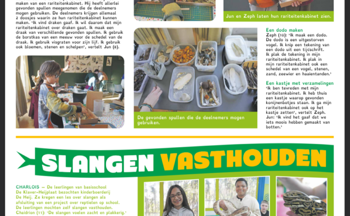 Afsluiting project reptielen van groep 8 van basisschool de Klaver bij Kinderboerderij de Heij staat in kinderkrant Jong010