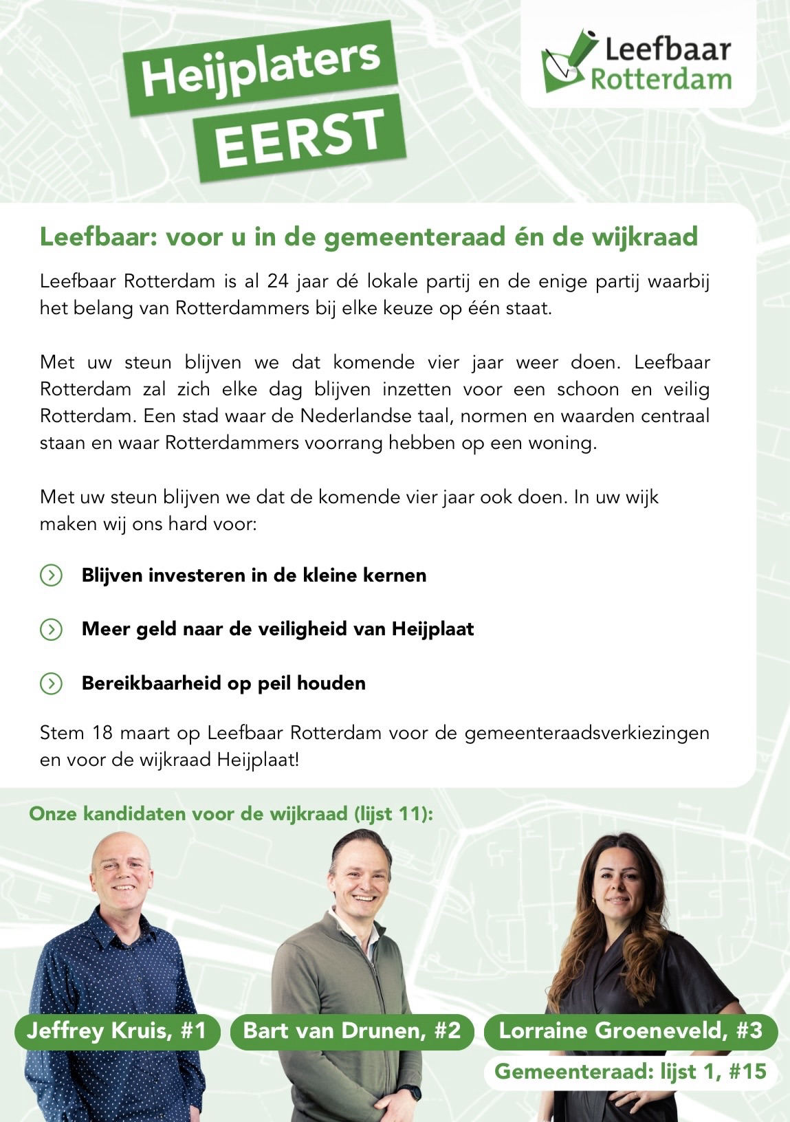 Heijplaat Kiest – De flyers: Jeffrey Kruis, Bart van Drunen en Lorraine Groeneveld